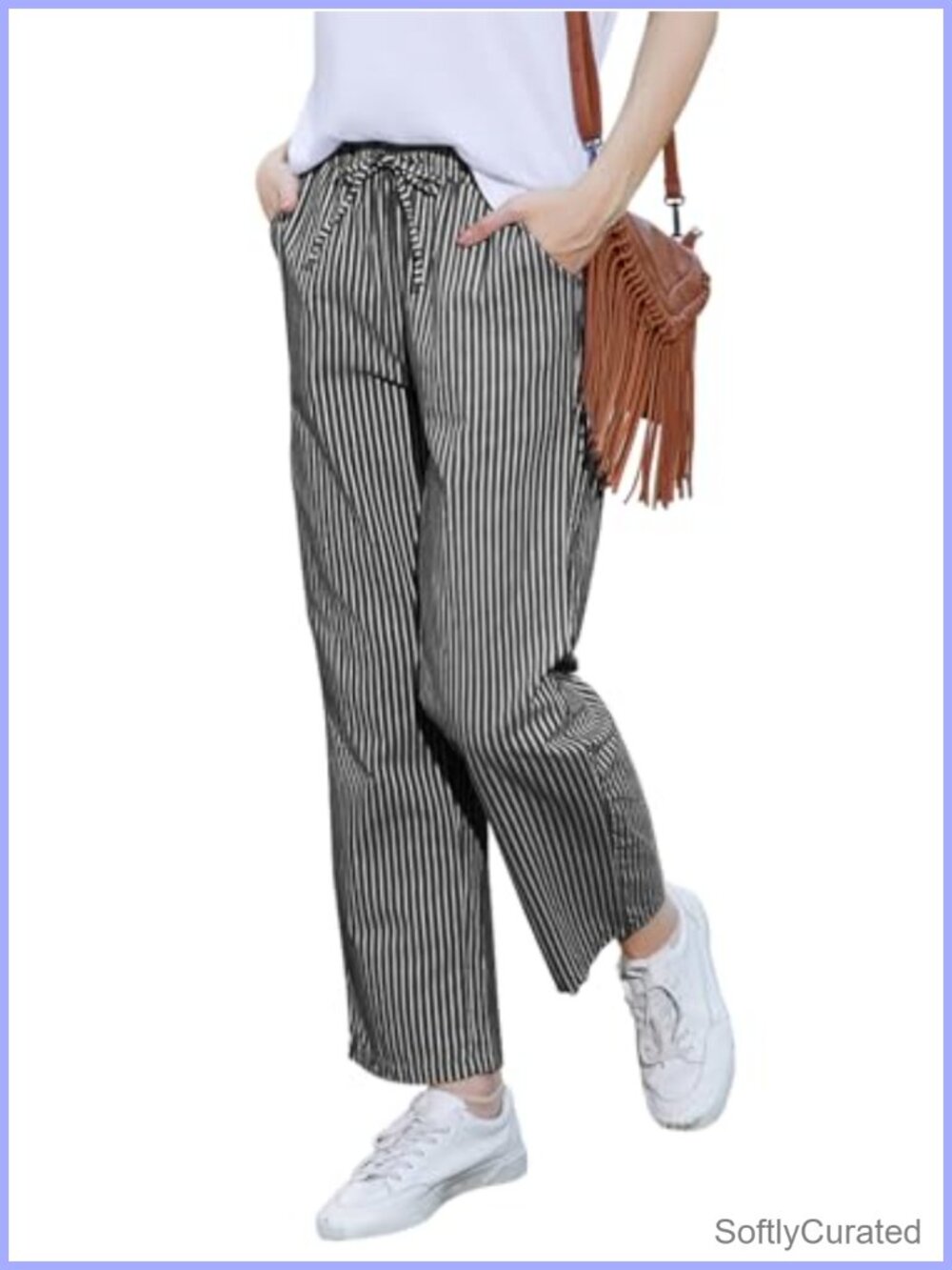 Striped Wide Leg High Waisted Palazzo Pants with Drawstring Pockets